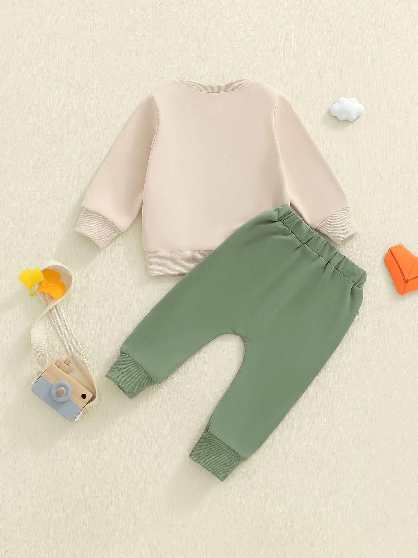 Infant Baby Boys Fall Winter Clothes Set - Fruit Letters Embroidery Long Sleeve Pullover Sweatshirt & Solid Pants