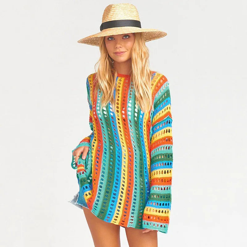 Women's Cover Up Bikini Swimsuit Cover-up Beach Bathing Suit Beach Wear Knitting Swimwear Mesh Beach Dress Tunic Robe