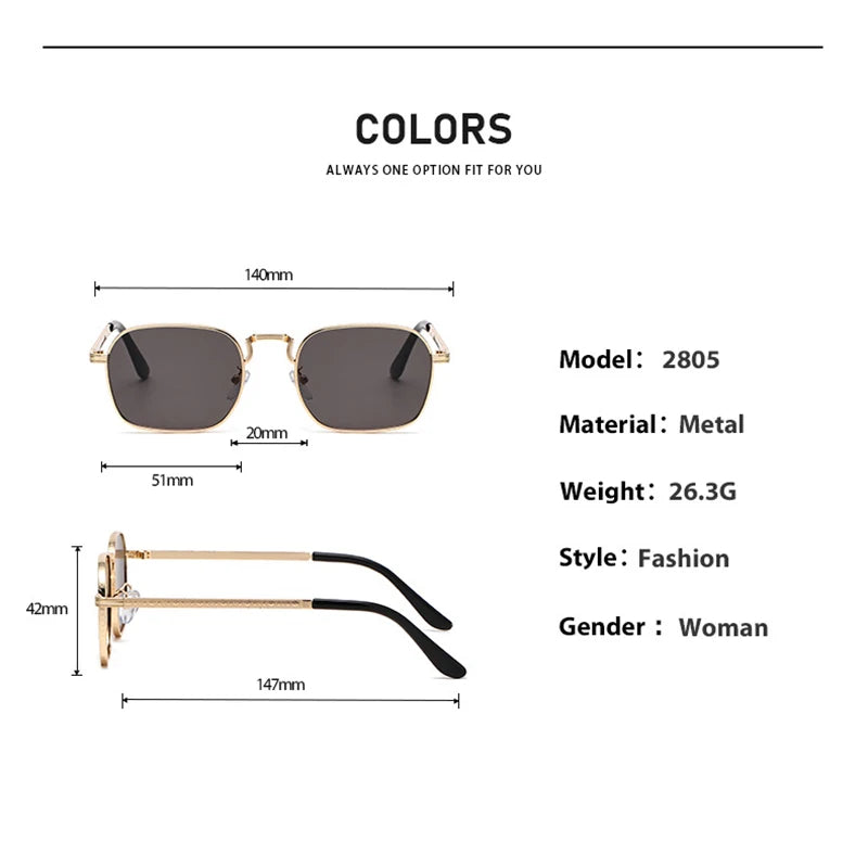 Retro Square Oval Metal Sunglasses - UV400 Protection for Women & Men