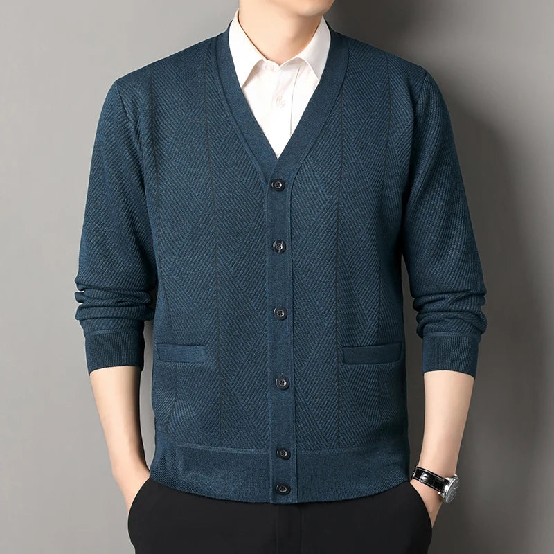 Winter Warm V-Neck Fleece Lined Knit Cardigan