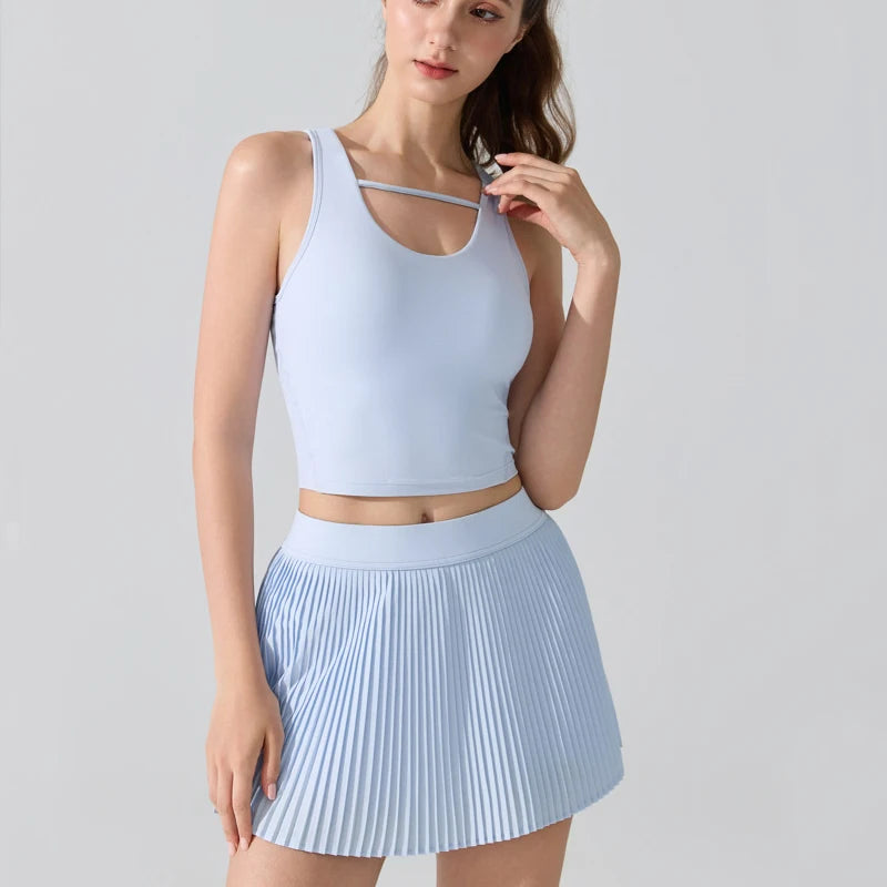 Women's Two-Piece Fitness Set - Yoga Top & Tennis Skirt Workout Outfit