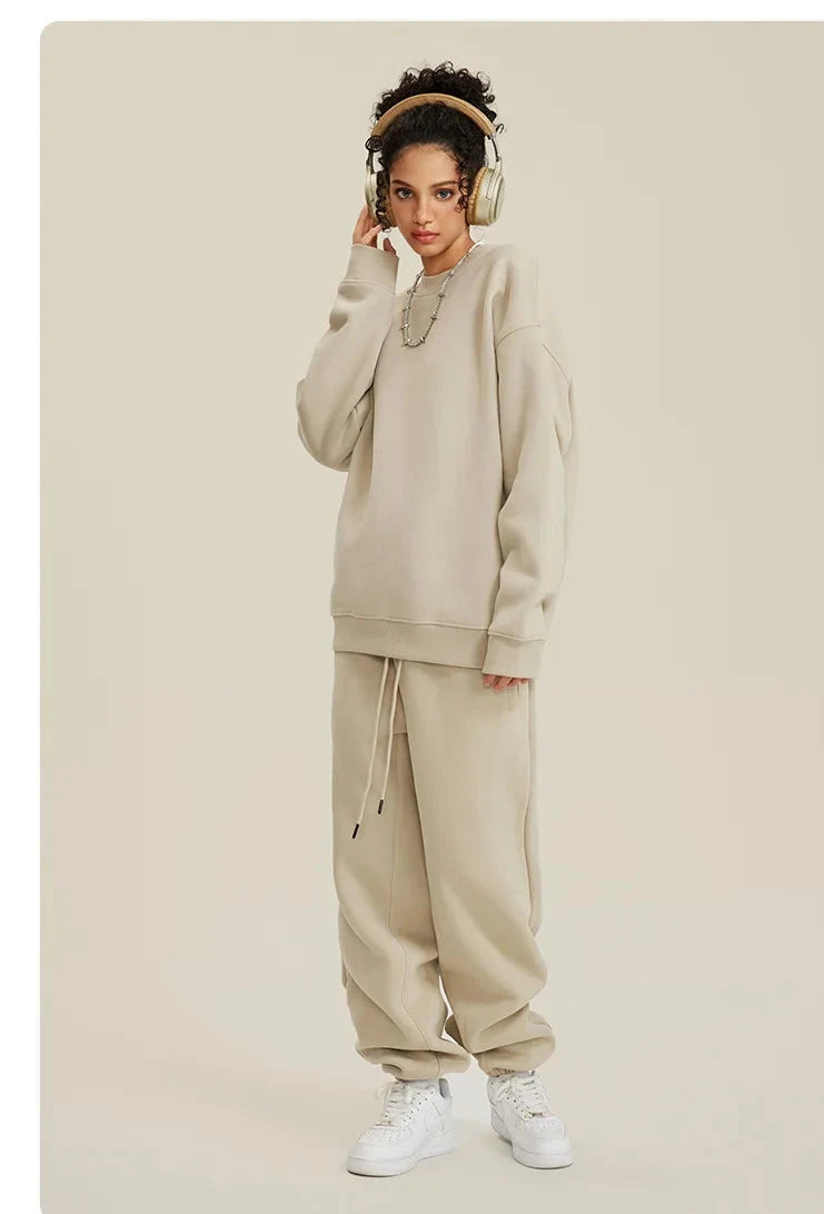 Unisex Round Neck Oversized Sweatshirt and Joggers Set