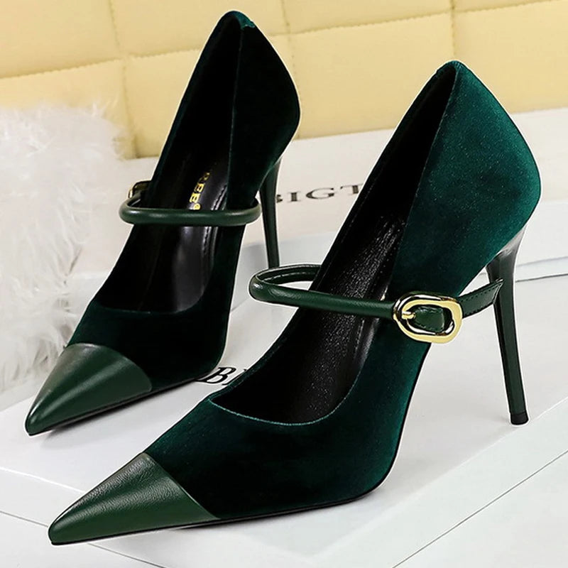 Suede Buckle Design Pumps - Pointed Toe Stilettos Available in 7cm and 10cm Heights