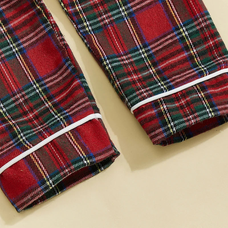 Baby Plaid Pajama Romper - Turn Down Collar Long Sleeve Bodysuit