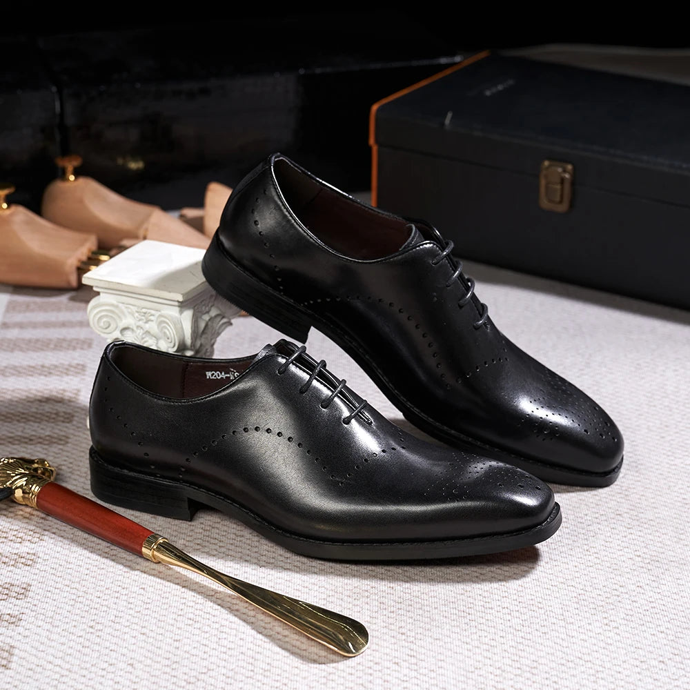 Men's Brogue Italian Genuine Leather Formal Classic Lace-Up Office Oxford Shoes