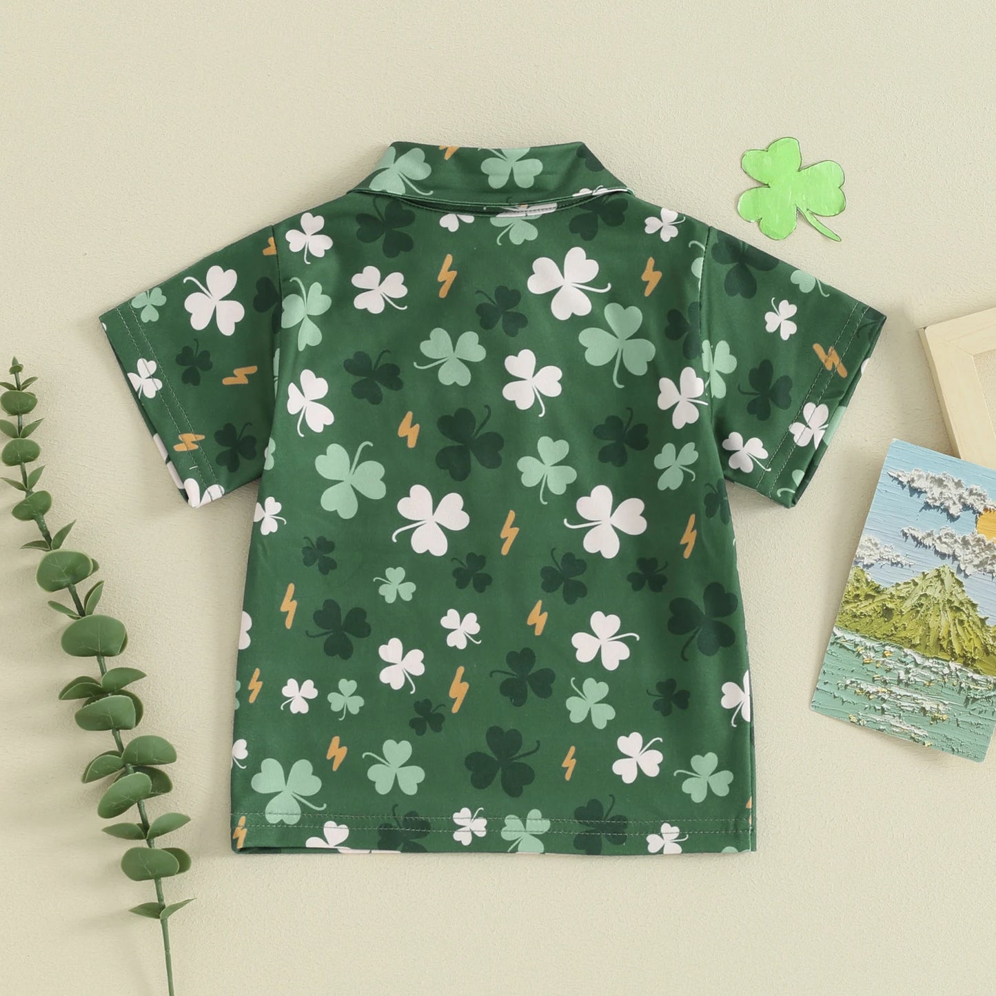 1-6Y Summer Kids Boys Easter T-shirt Short Sleeve Bunny Clover Print Single Breasted Shirt