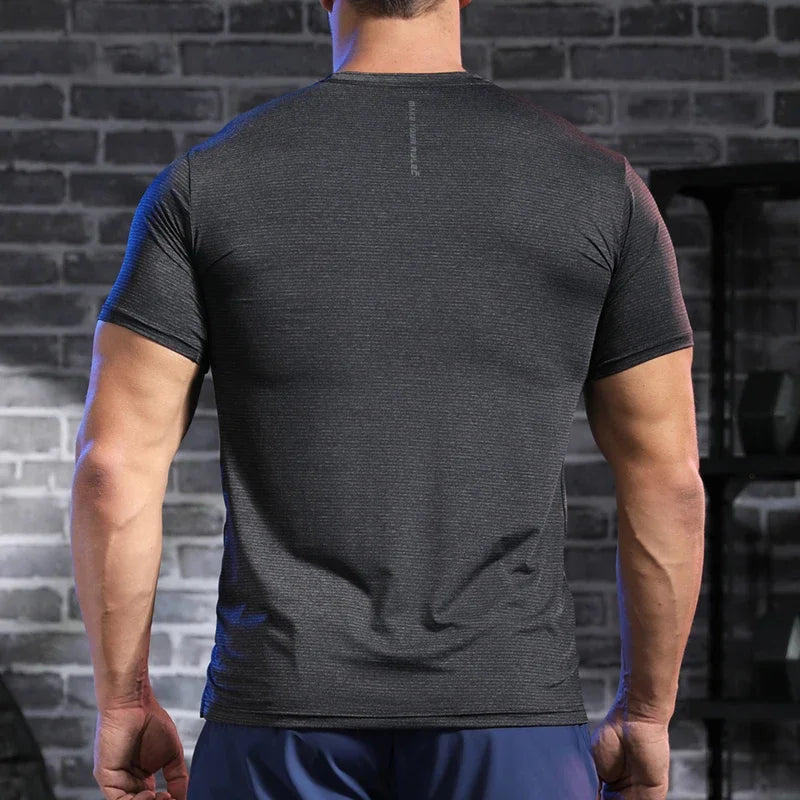 Men's Gym Workout Muscle Fit Shirt Thin Loose-fitting Casual Stretchy Quick-drying Short Sleeve Athletic Running T-Shirt