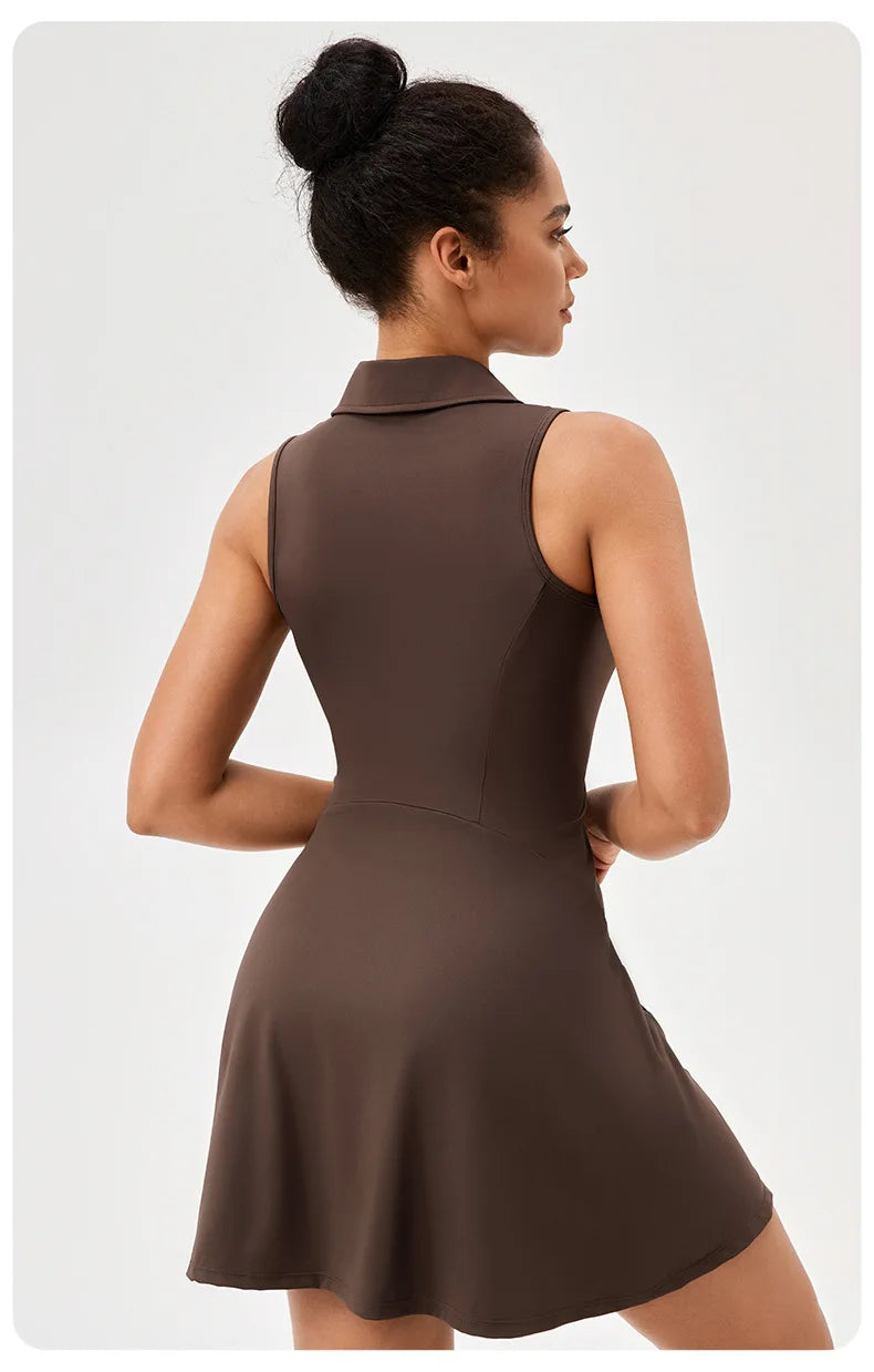 Women's Summer Tennis  Lapel Slim Fit Running Breathable Quick Dry Golf Yoga Wear Workout Dress