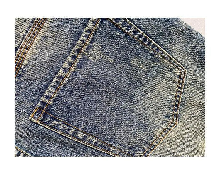 Men's Summer American Casual Embroidery Patch Vintage Denim Shorts
