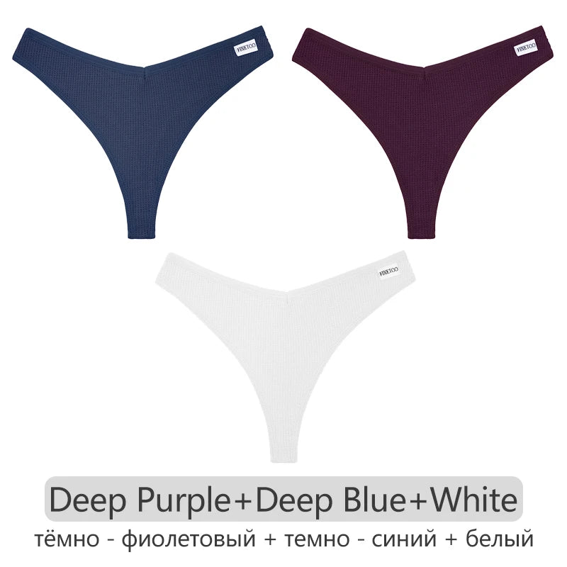 Women's Cotton Waffle Thongs 3-Piece Set - Low-Rise Comfortable Underwear