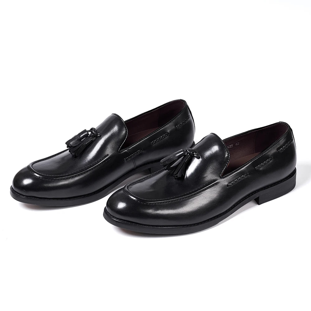 Classic Men's Tassel Loafers Genuine Leather Handmade Slip on Comfortable Office Wedding Shoes