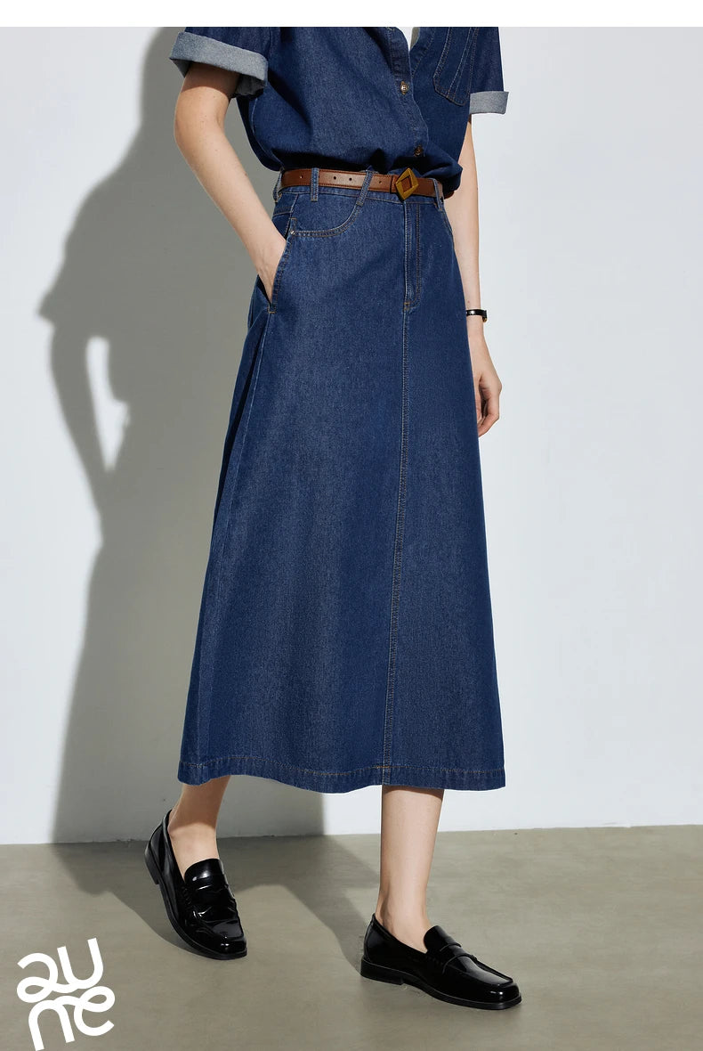 Women Denim Shirt Half Length Skirt Summer New Retro Style Two Piece Set