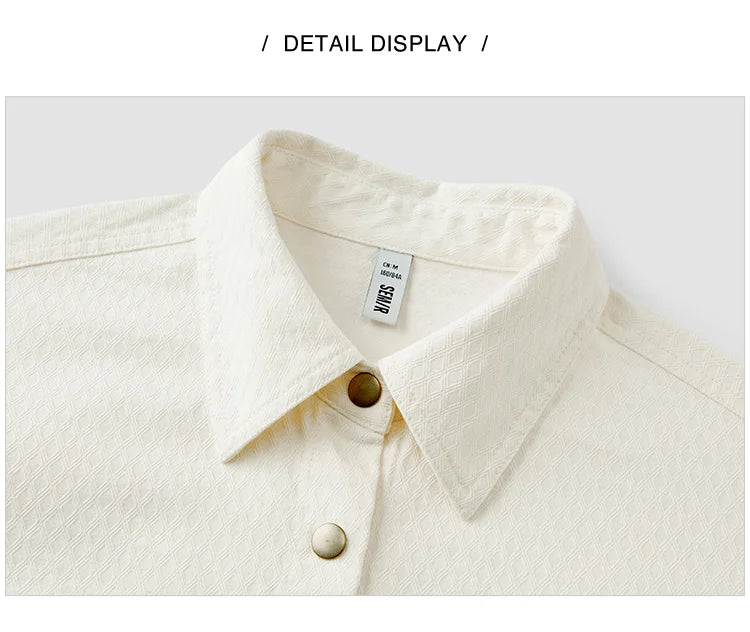 Women's Long Sleeve Diamond Pattern Cotton Shirt - Mid-Length Oversize Top