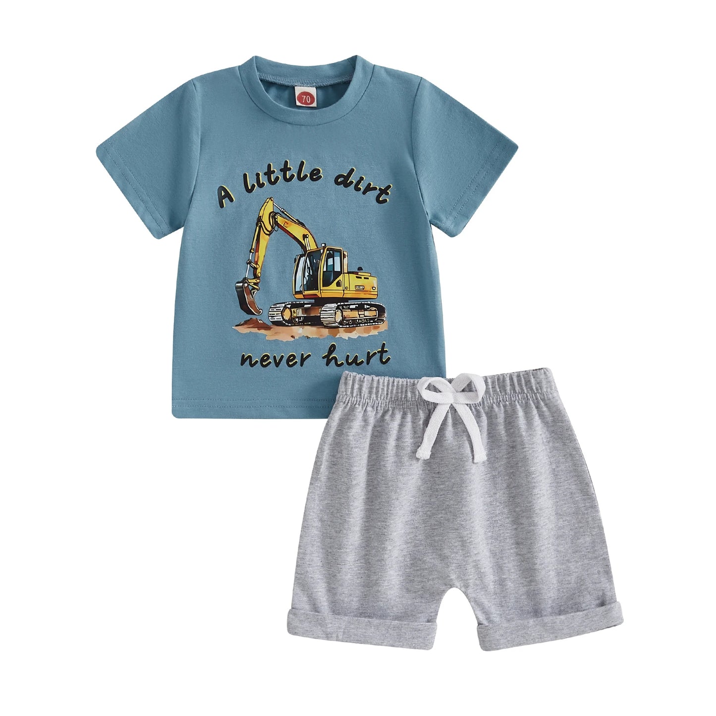 Baby Boys Summer Outfit Set - Cartoon Letter Print T-Shirt & Elastic Waist Shorts (0-3Y)