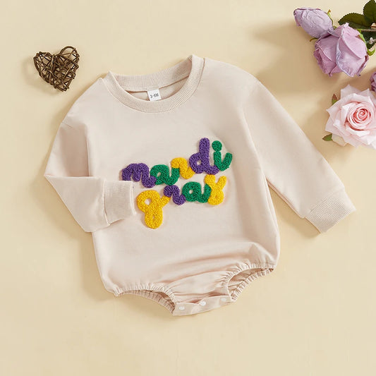 Baby Sweatshirt Romper - Letter Embroidered Long Sleeve Jumpsuit for Boys & Girls