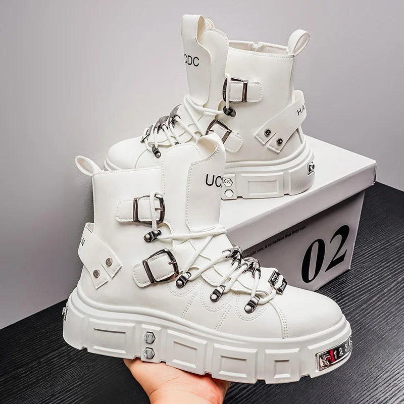 Men's High-Top Platform Sneakers - Metal Detail Skateboard Boots