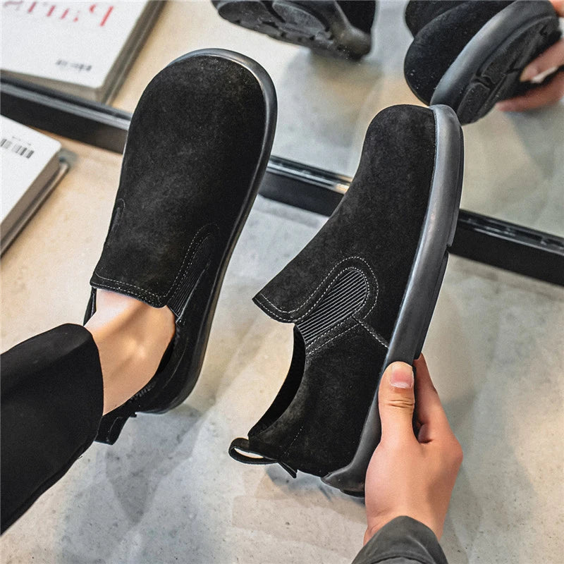 Men's Casual Sneakers British Style Loafers Slip-on Suede Leather Shoes