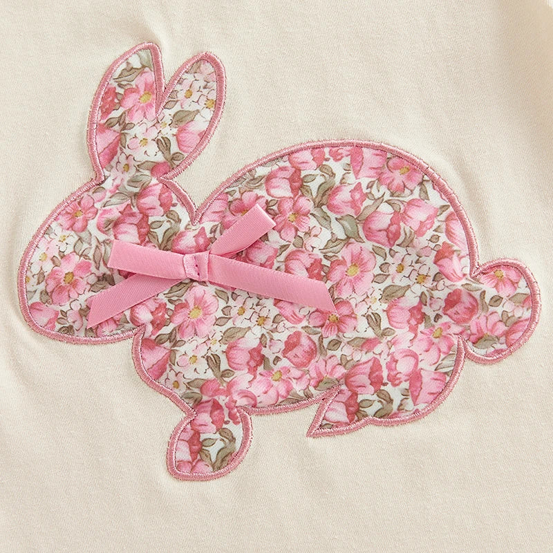 0-4Y Kids Girls Easter Clothes Set Rabbit Floral Print Short Sleeve Ruffled Tops Elastic Waistband Shorts