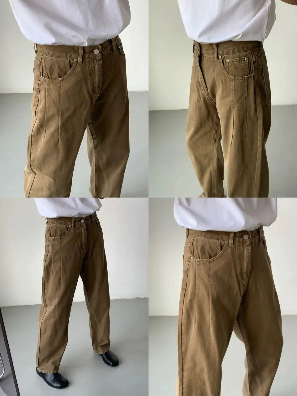 Men's High-Waisted Straight Jeans - Loose Wide Leg