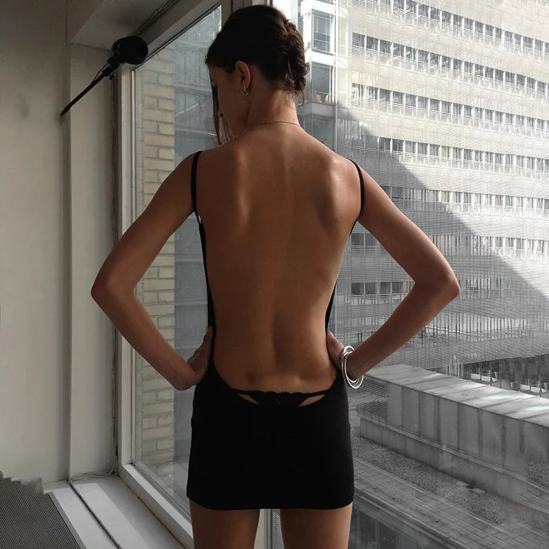 Spaghetti Strap Mini Dress - Backless Bodycon Party Dress