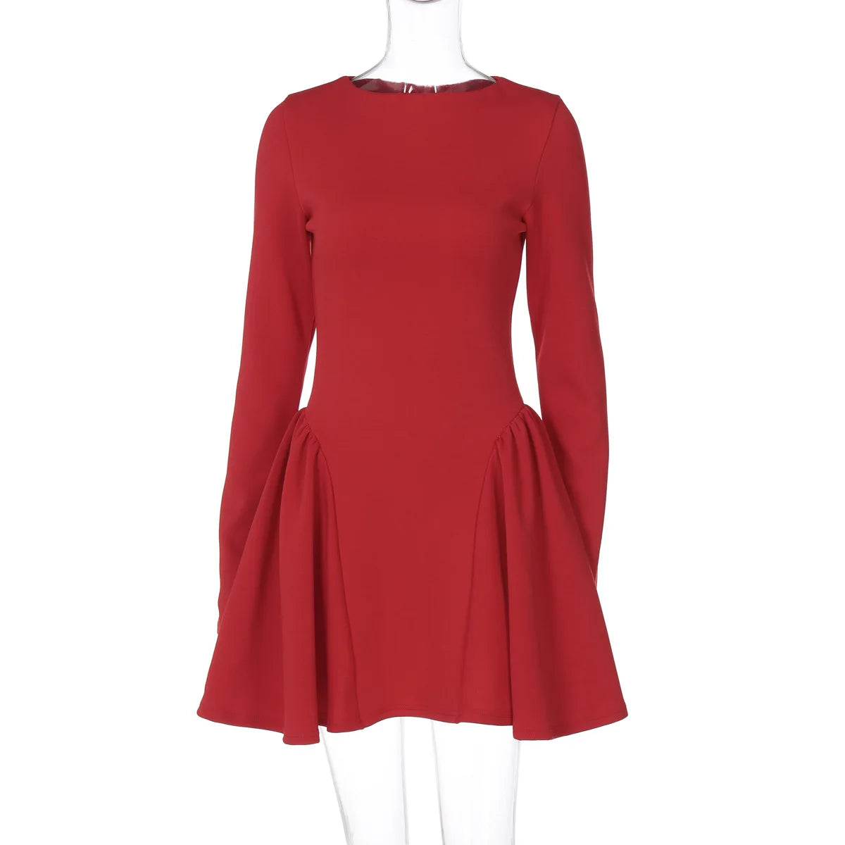 Women's Elegant Bodycon Mini  A-line Hem Splice Round Neck Long Sleeve Dress