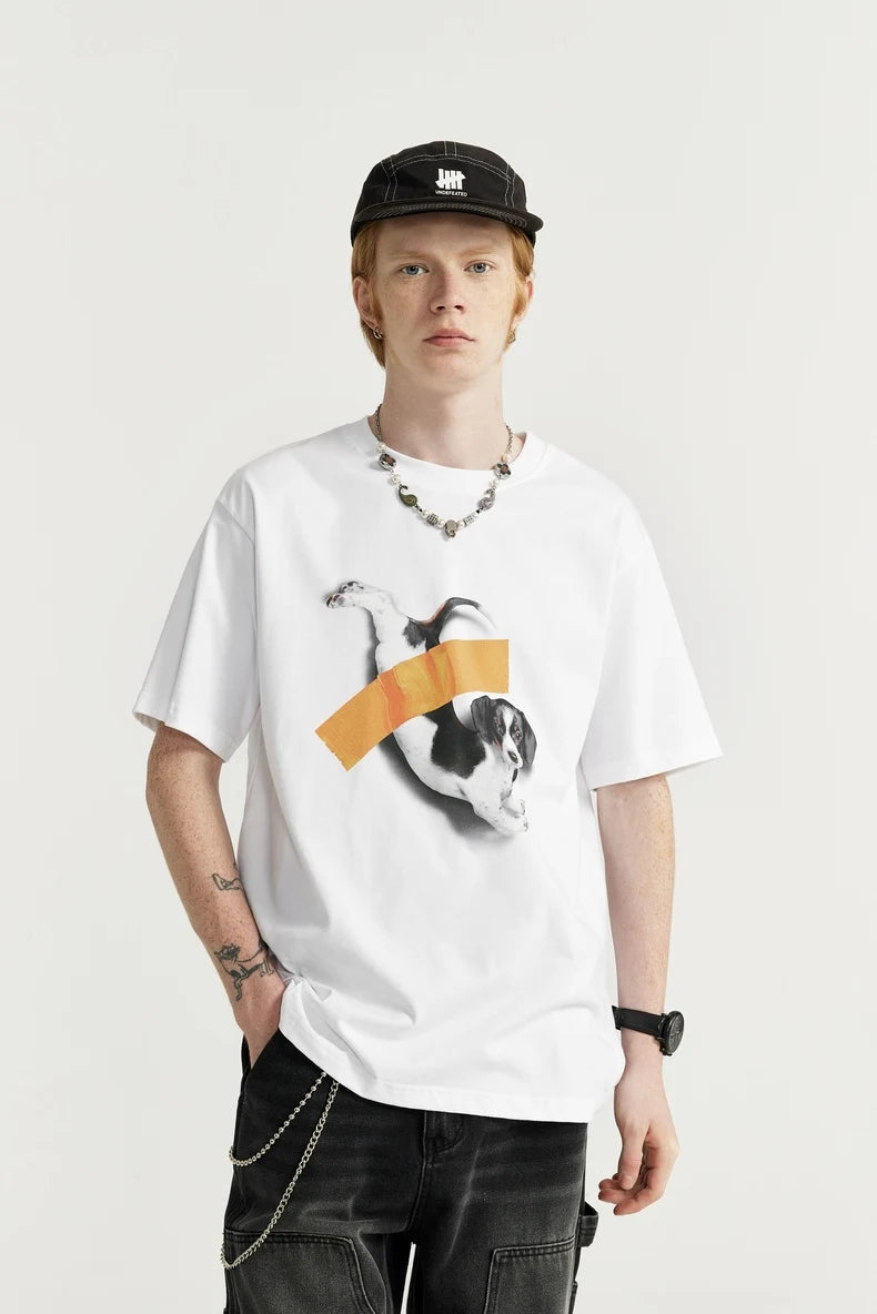 Men's Puppy Printed Cotton Graphic Short Sleeve T-Shirt