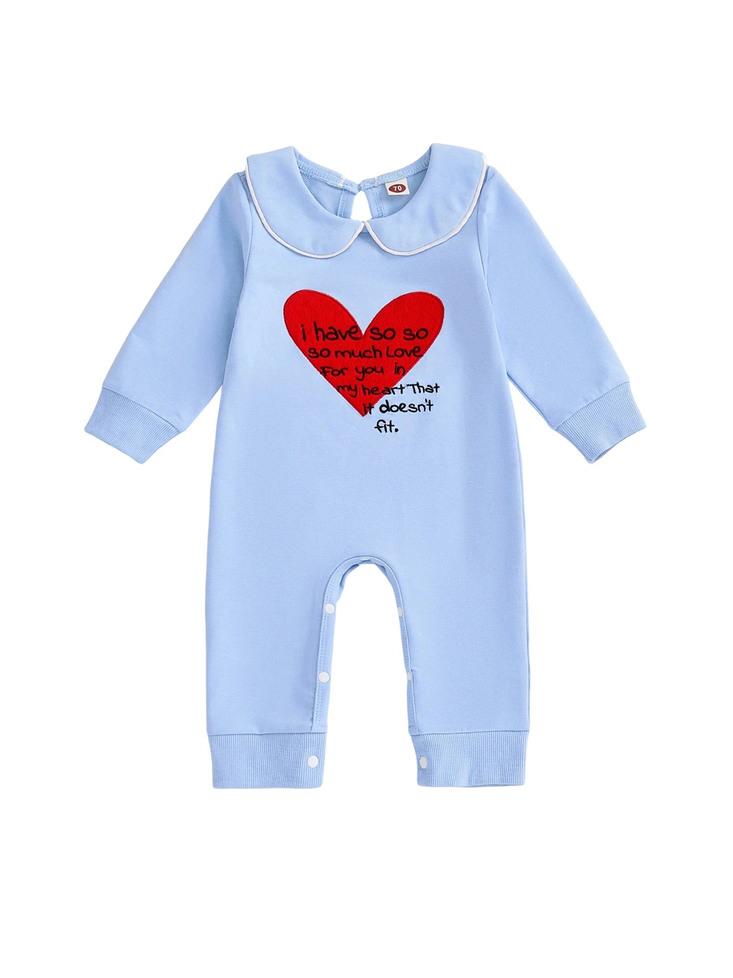 Lovely Baby Valentine's Day Romper - Heart Embroidery Long Sleeve Doll Collar Jumpsuit