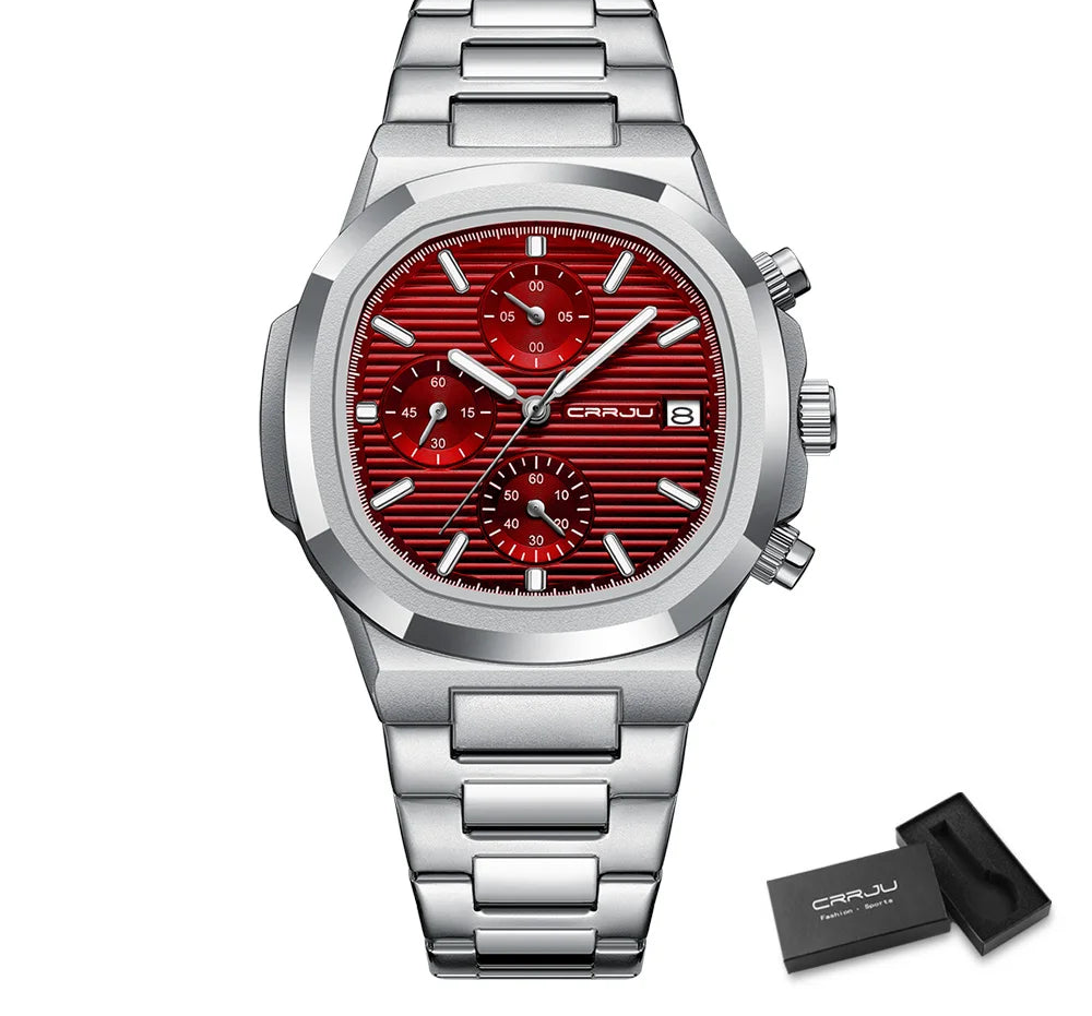 Men's Business Watch - Square Dial Stainless Steel with Luminous Date