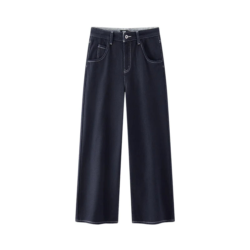 Wide Leg Fleece Lined High Waist Jeans - Women's Floor-Length Winter Denim