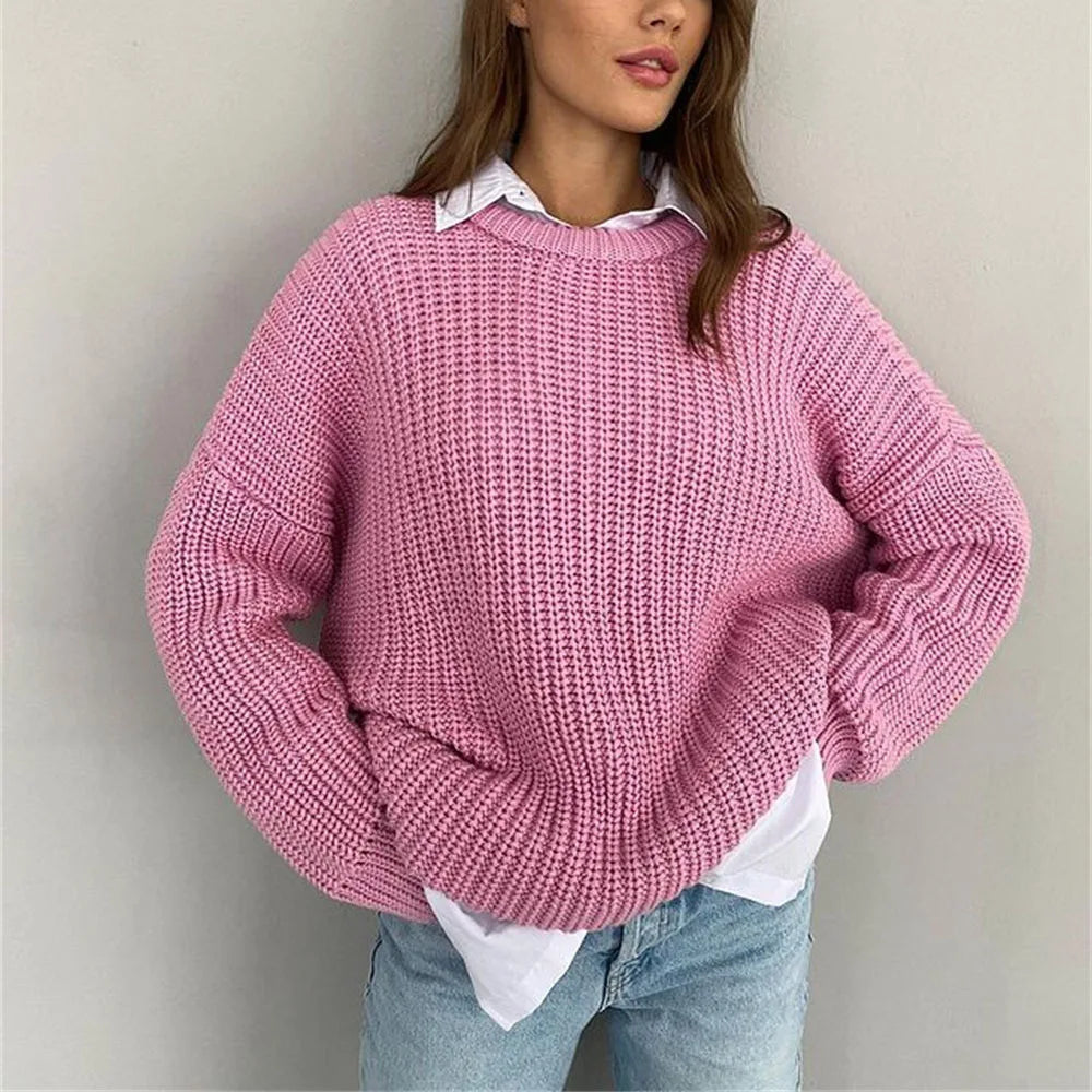 Women's Knitted Jersey Sweater - Long Sleeve Pullover Sweater