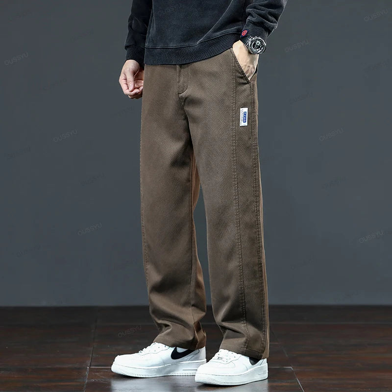 Men's Lyocell Blend Heavyweight Straight Leg Trousers | Elastic Waist M–5XL