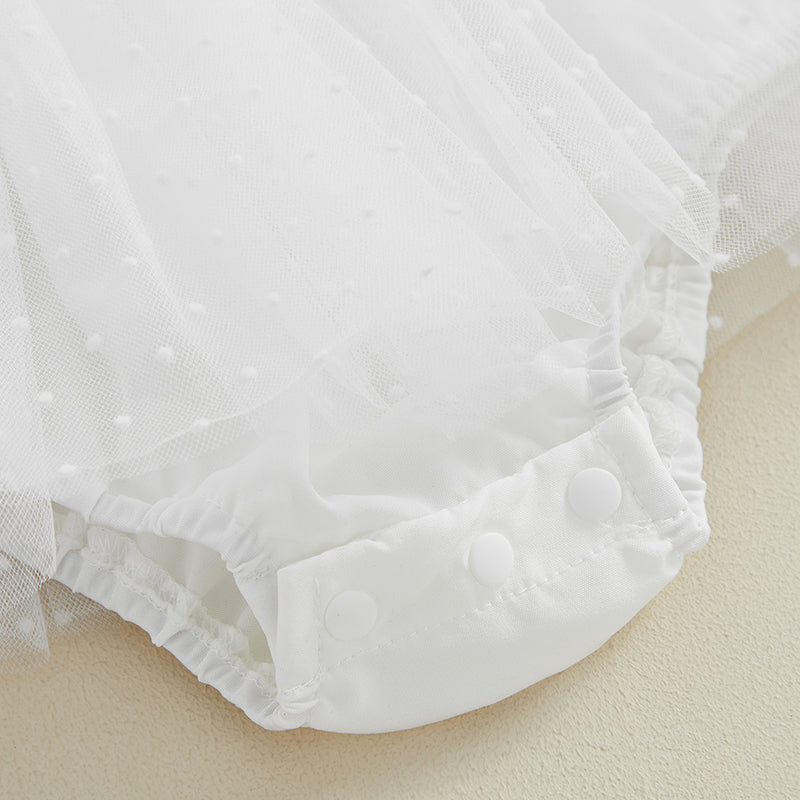 Baby Girls Princess Romper Dress Set - Sleeveless Dot Mesh Tulle with Hairband