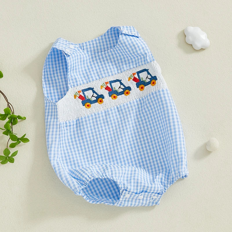 Baby Golf Cart Embroidery Tank Jumpsuit - Sleeveless Crewneck Romper (0-18M)
