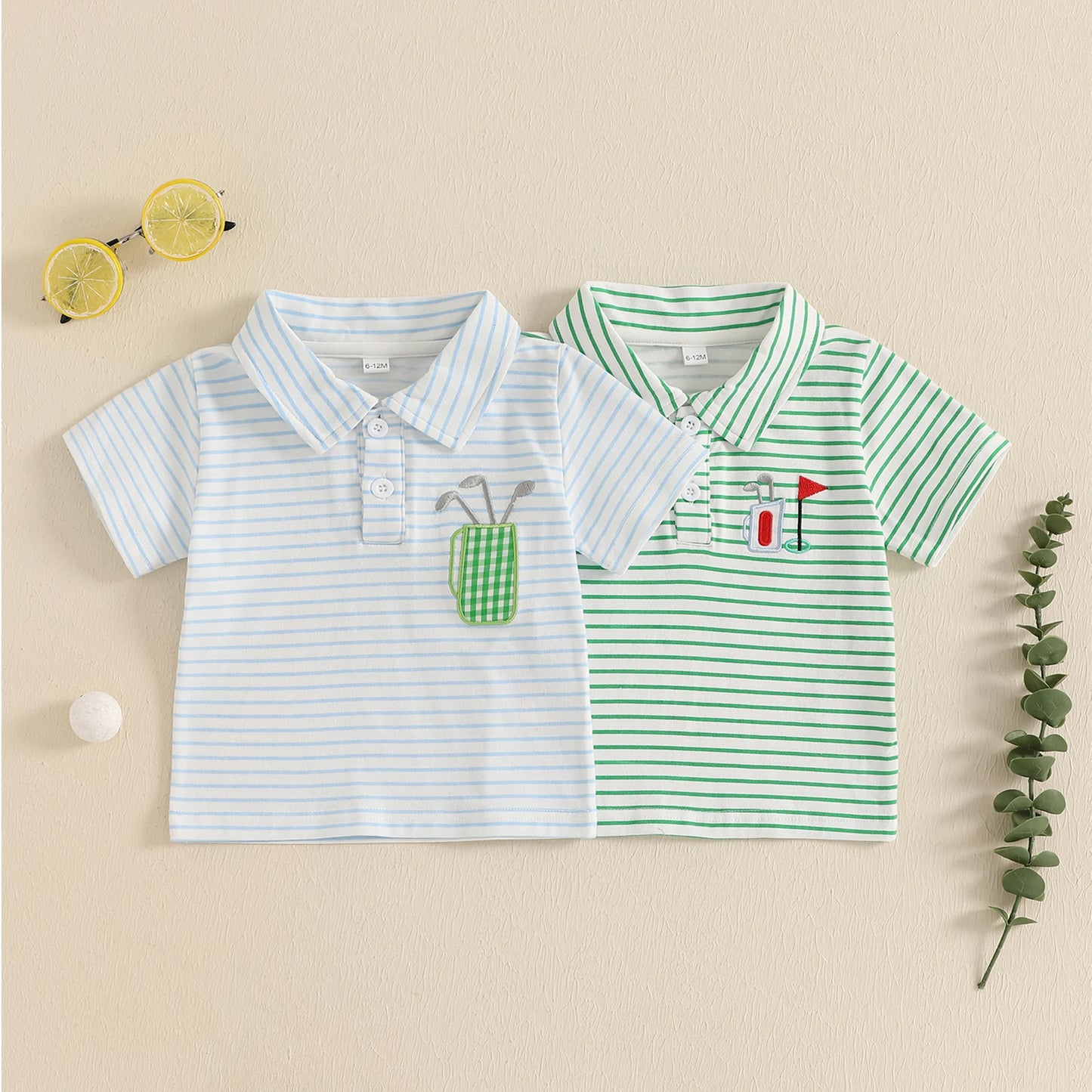 0-4Y Toddler Kids Boys Summer T Shirts Short Sleeve Casual Golf Embroidery Striped Print Pullover Top