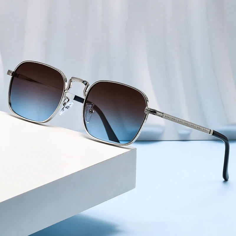 Retro Square Oval Metal Sunglasses - UV400 Protection for Women & Men