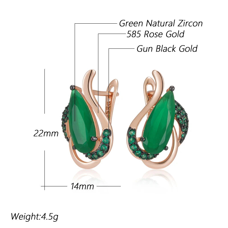 Women's Green Natural Zircon 585 Rose Gold and Black Plating Crystal Flower Earrings