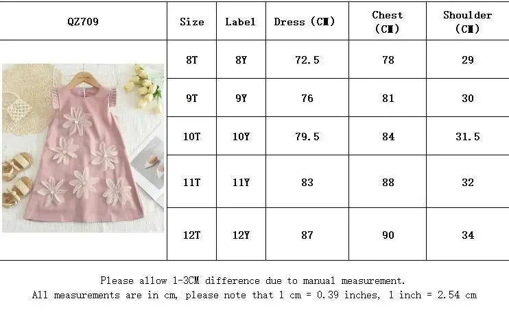 Girl's 3D Flower Princess Dress 2-12 Years