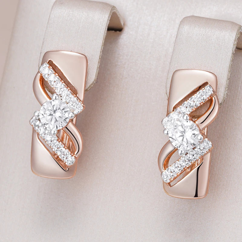 Natural Zircon Drop Earrings For Women Luxury 585 Rose Gold Silver Colour