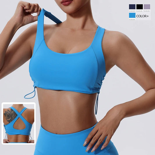 Women's High Impact Fitness Yoga Bra Gathered Push Up Sports Back Gym Crop Top Breathable Workout Vest
