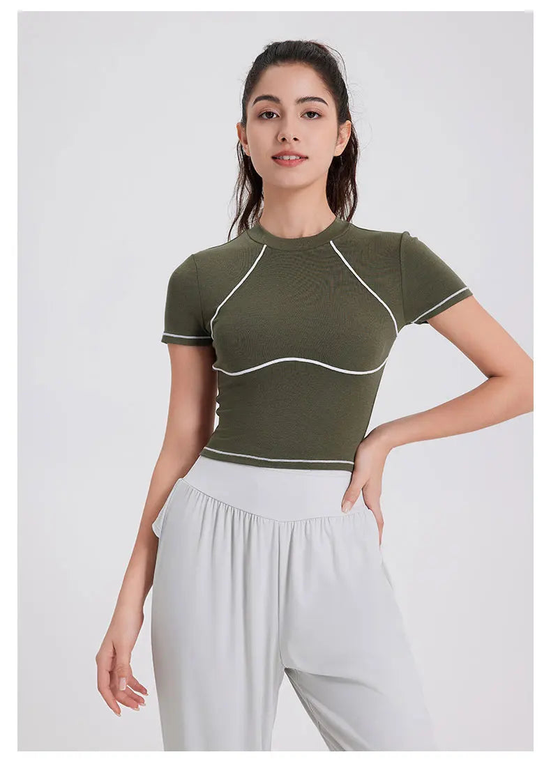 Women's Summer Short Sleeve Yoga Breathable Quick Dry Running Crop Top Slim Fit Gym Vest Sportswear Top
