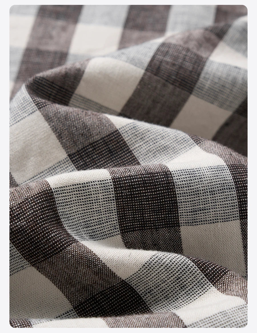 Oversized Linen Cotton Plaid Shirt - Casual Relaxed Fit