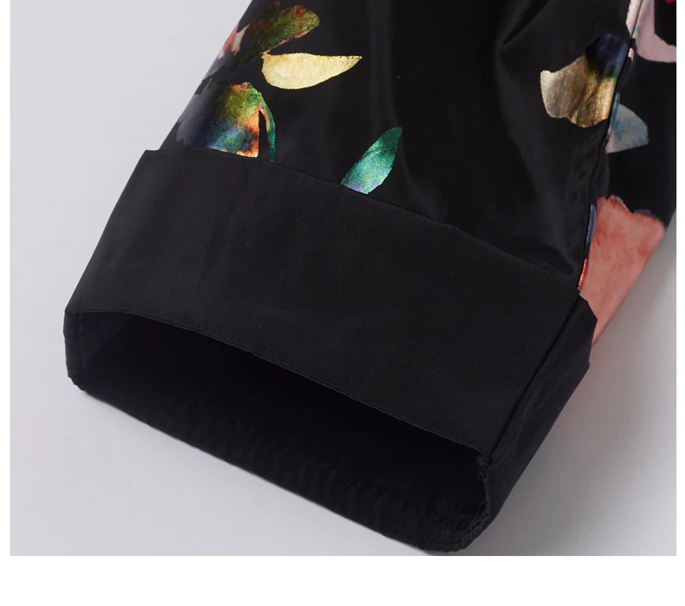 Women's Oversized Hooded Flower Print Zip Windbreaker Jacket