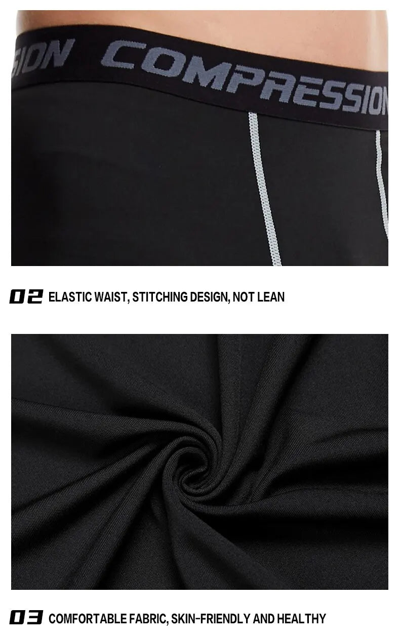 Men's Running Sports Compression Cropped Leggings Gym Fitness Sportswear Athletic Tights