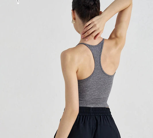 High Support Sports Bra with Fixed Cups - Breathable Nylon Fitness Top