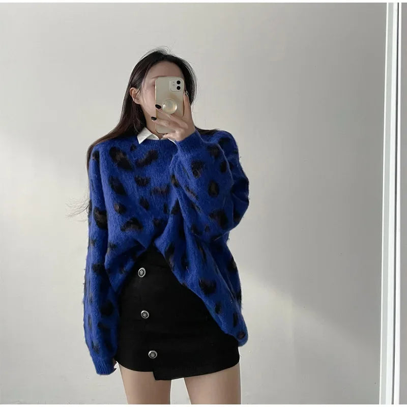 Women's Leopard Print Pullover Loose Oversized Sweater