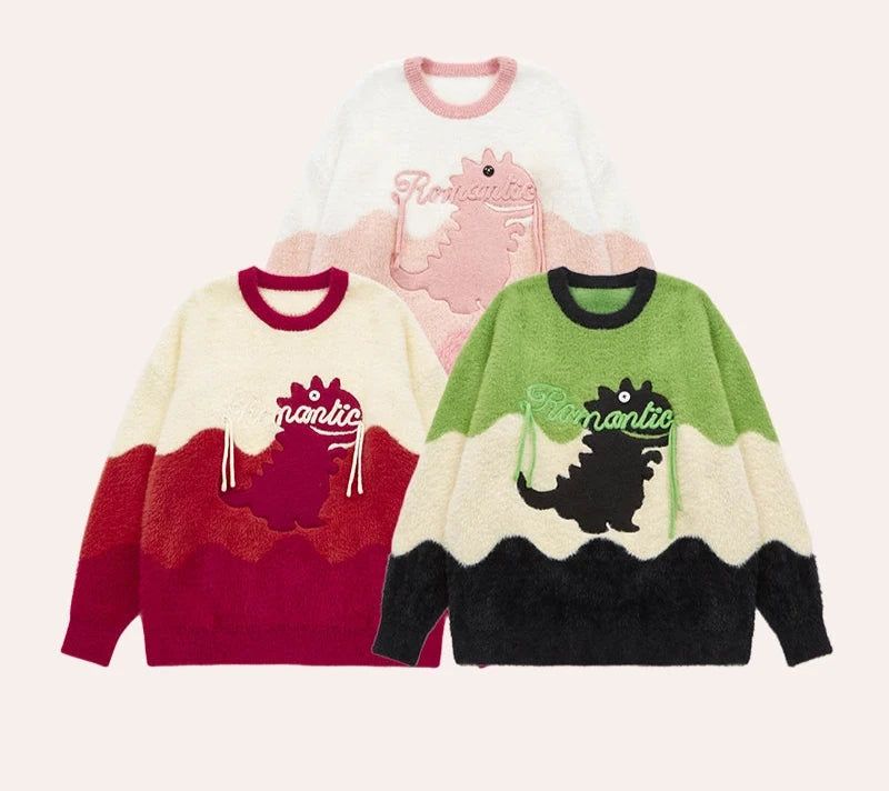 Unisex Cute Cartoon Embroidery Pullover Sweater