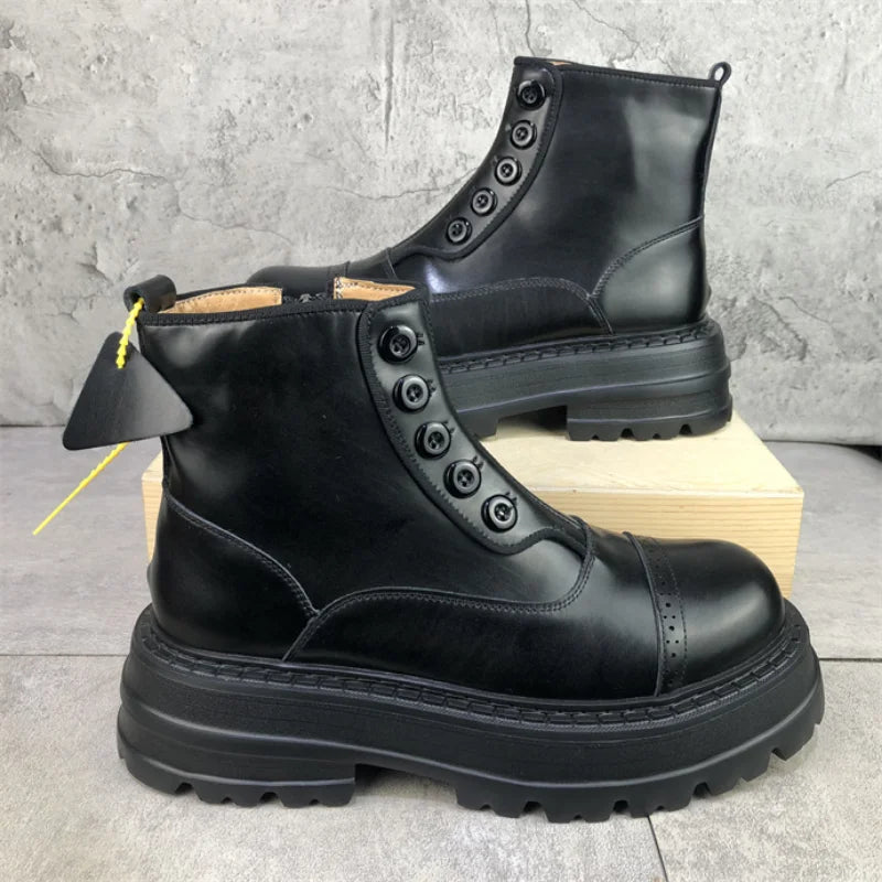 Men's Thick Sole Side Zipper Leather Boots