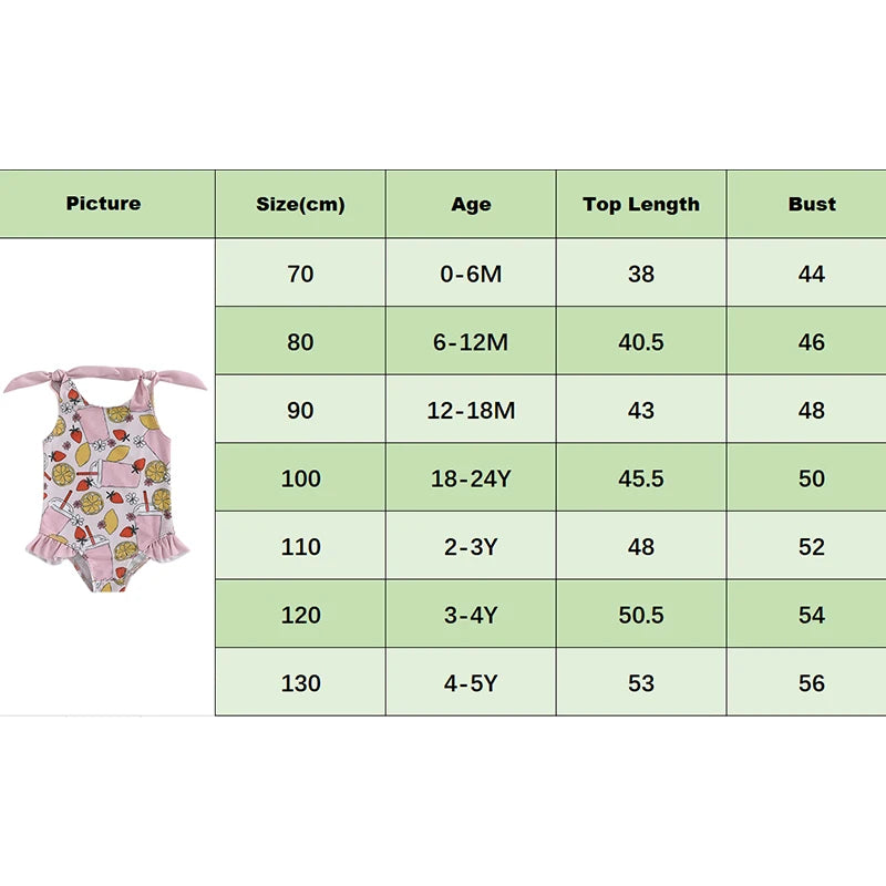 0-5Y Toddler Kids Girls Summer Swimsuits Cartoon Ice Cream Print Tie up Strap Ruffled Swimwear