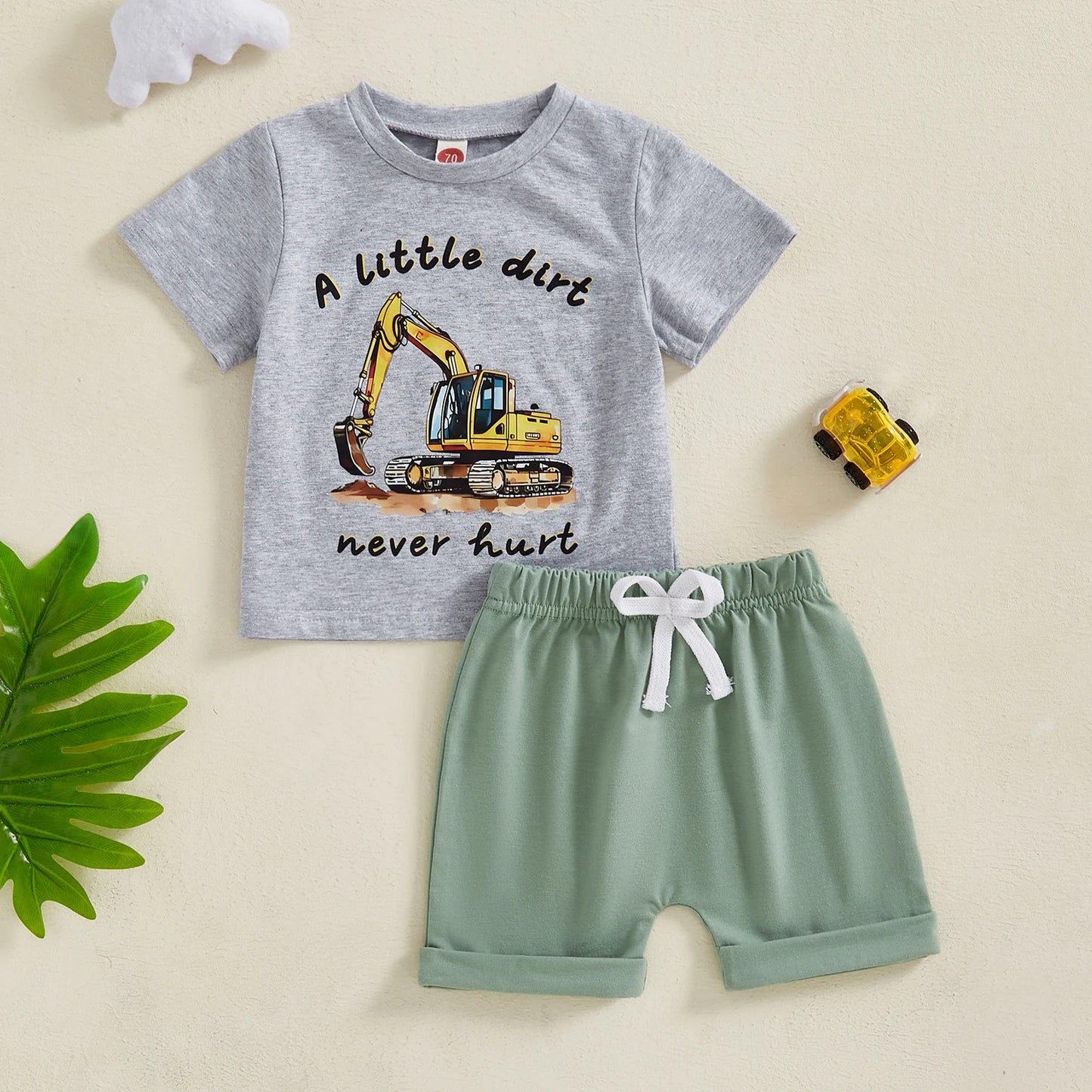 Baby Boys Summer Outfit Set - Cartoon Letter Print T-Shirt & Elastic Waist Shorts (0-3Y)
