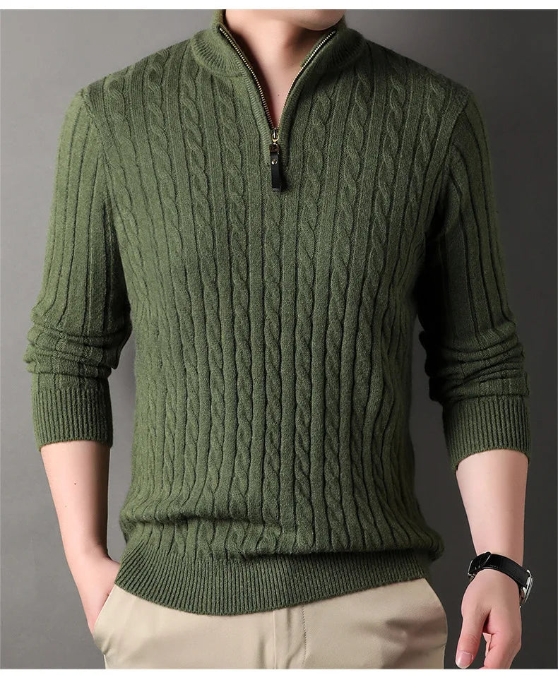 Men's Thick Mock Neck Pullover Half Zipper Knitted Warm Sweater